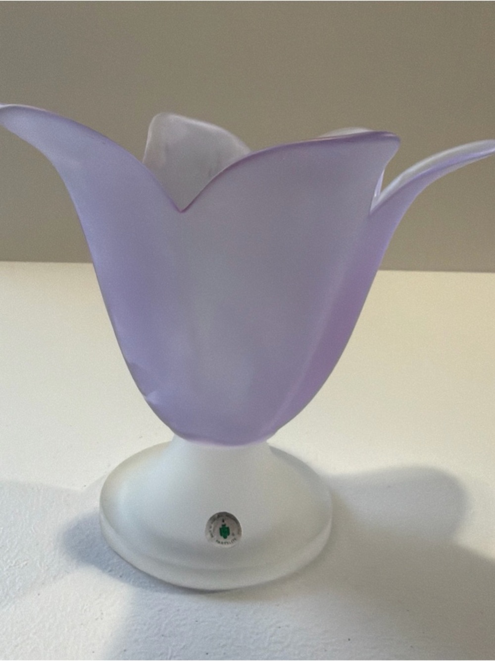 PartyLite Frosted Purple Glass Tulip Votive Candle Holder 7” Tall x 8” Wide